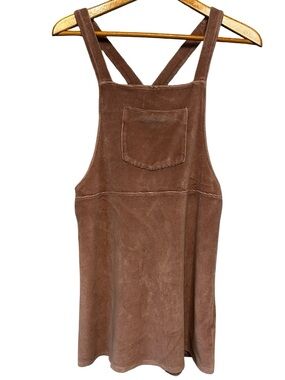 Hollister Brown Corduroy Overall Mini Dress Sz Medium Jumper Preppy Chic Boho